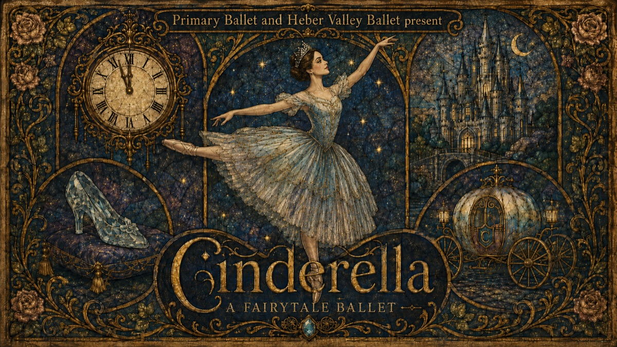 Poster: Primary Ballet and Heber Valley Ballet present Cinderella, a fairytale ballet.